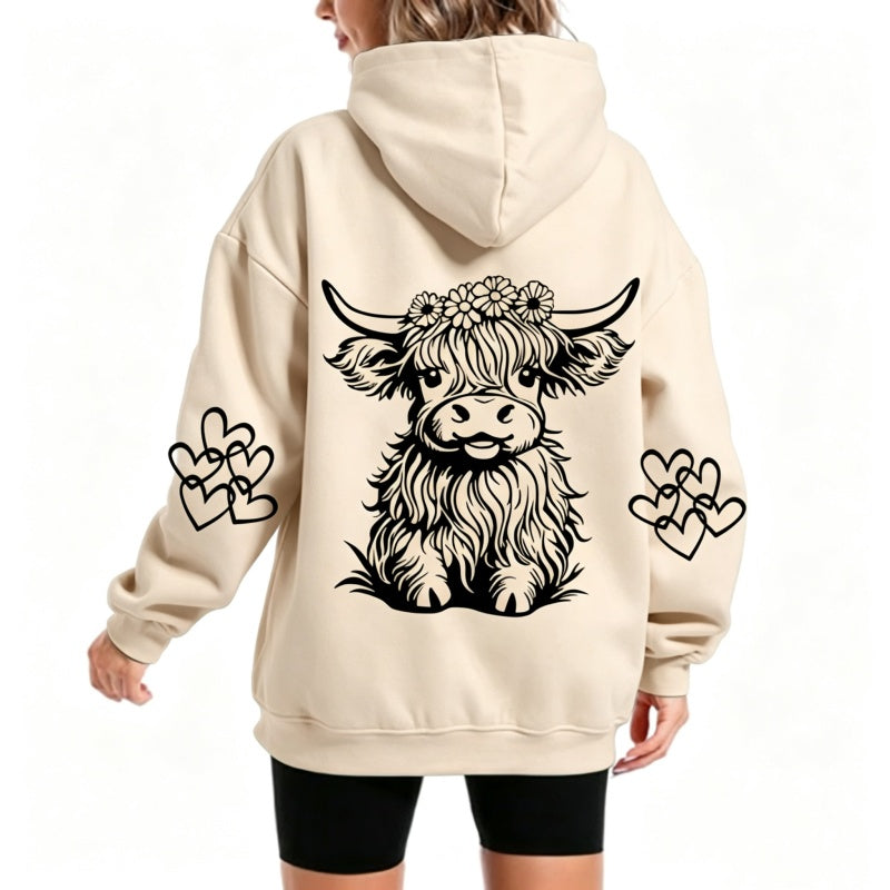 Women's Oversized Highland Cow Print Hoodie