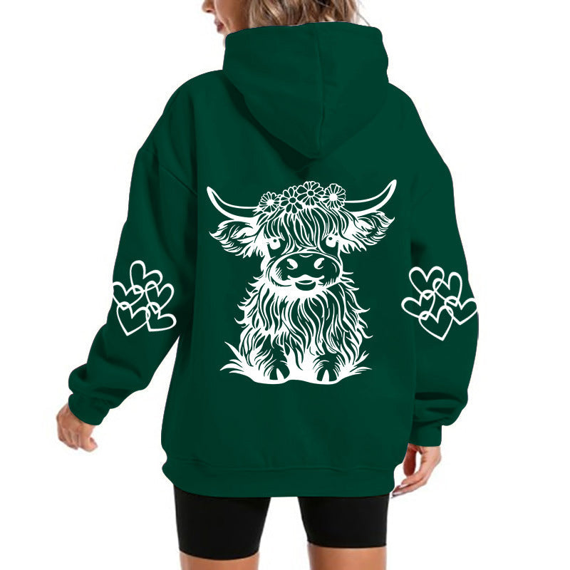 Women's Oversized Highland Cow Print Hoodie