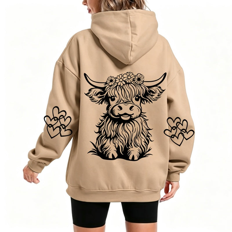 Women's Oversized Highland Cow Print Hoodie