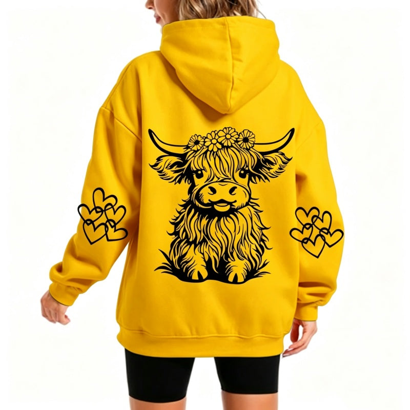Women's Oversized Highland Cow Print Hoodie