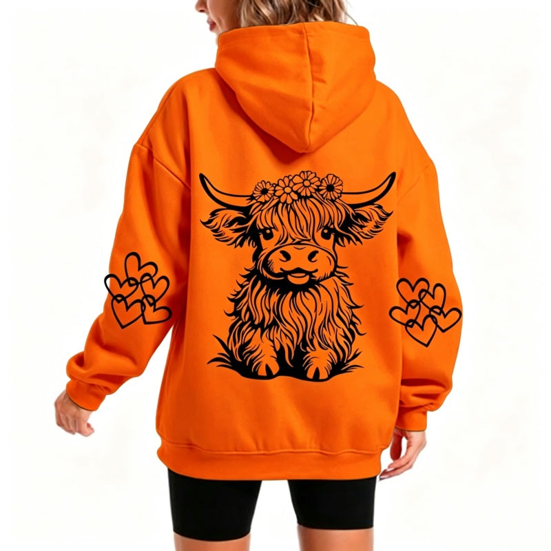 Women's Oversized Highland Cow Print Hoodie