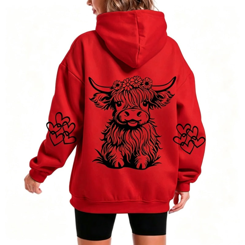 Women's Oversized Highland Cow Print Hoodie