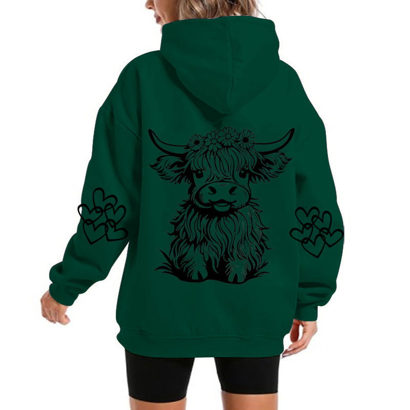 Women's Oversized Highland Cow Print Hoodie