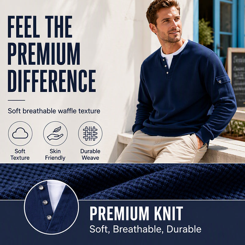 Men's Waffle Knit Fake Two-Piece Henley Top