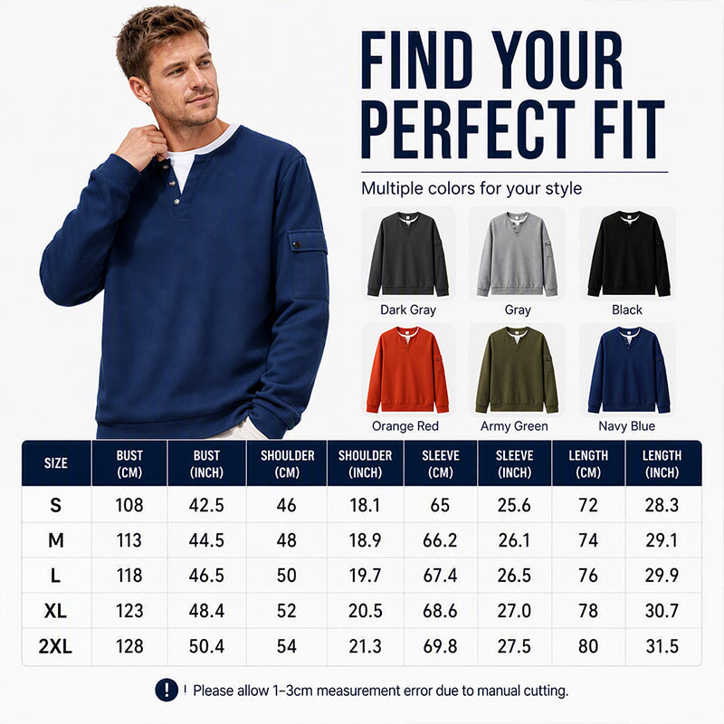 Men's Waffle Knit Fake Two-Piece Henley Top