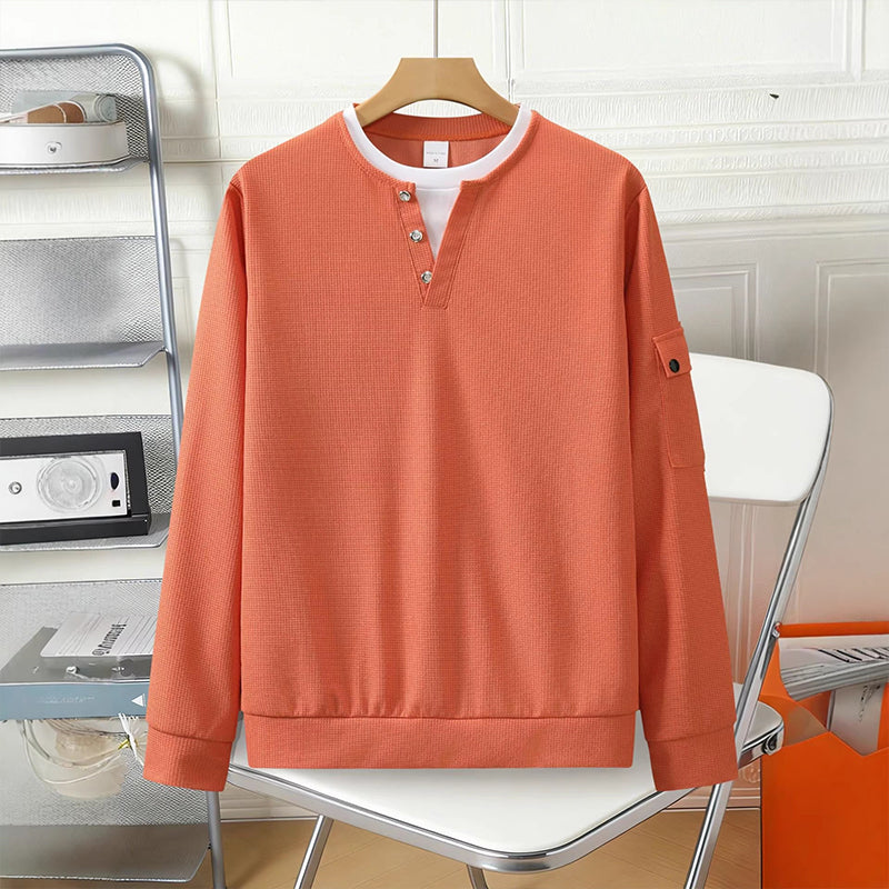 Men's Waffle Knit Fake Two-Piece Henley Top
