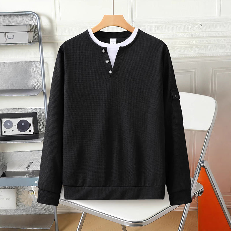 Men's Waffle Knit Fake Two-Piece Henley Top