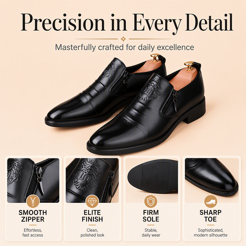 Men's Pointed Toe Slip-on Zipper Shoes