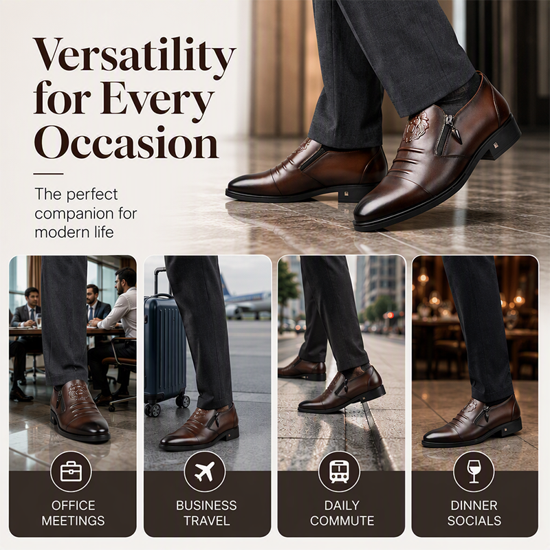 Men's Pointed Toe Slip-on Zipper Shoes