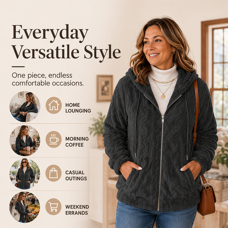 Women's Casual Warm Fuzzy Hooded Jacket