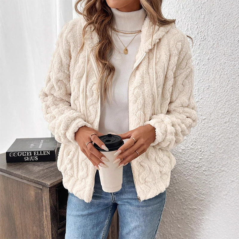 Women's Casual Warm Fuzzy Hooded Jacket