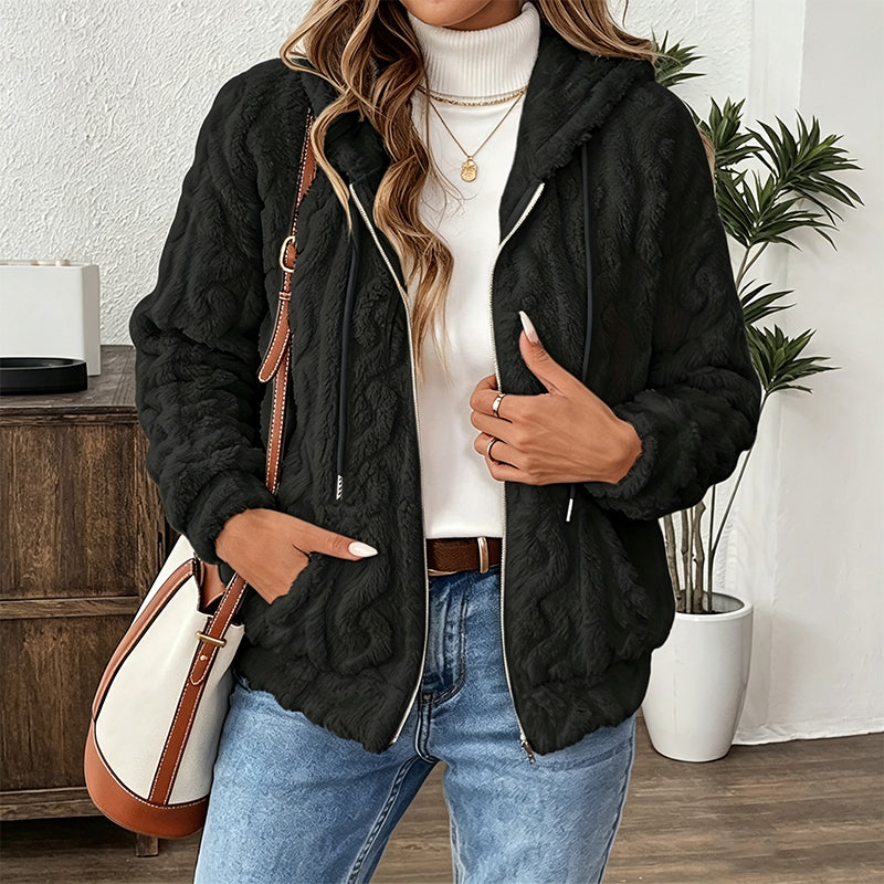 Women's Casual Warm Fuzzy Hooded Jacket