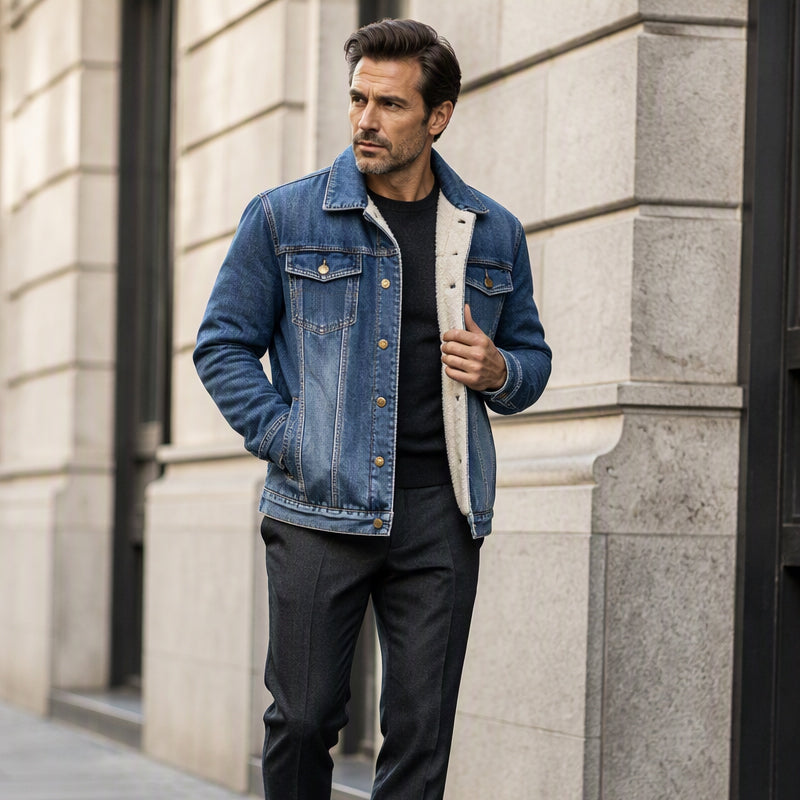 Men's Classic Winter Warm Denim Jacket