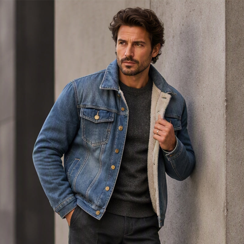 Men's Classic Winter Warm Denim Jacket