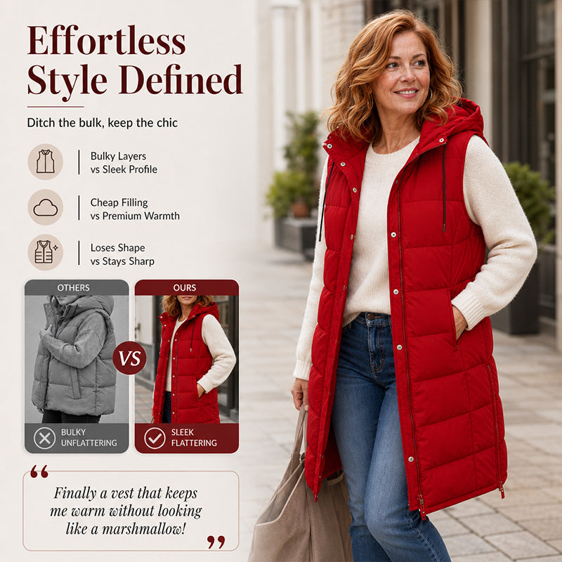 Women's Mid-Length Hooded Padded Vest