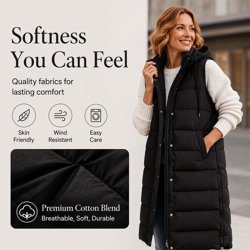 Women's Mid-Length Hooded Padded Vest