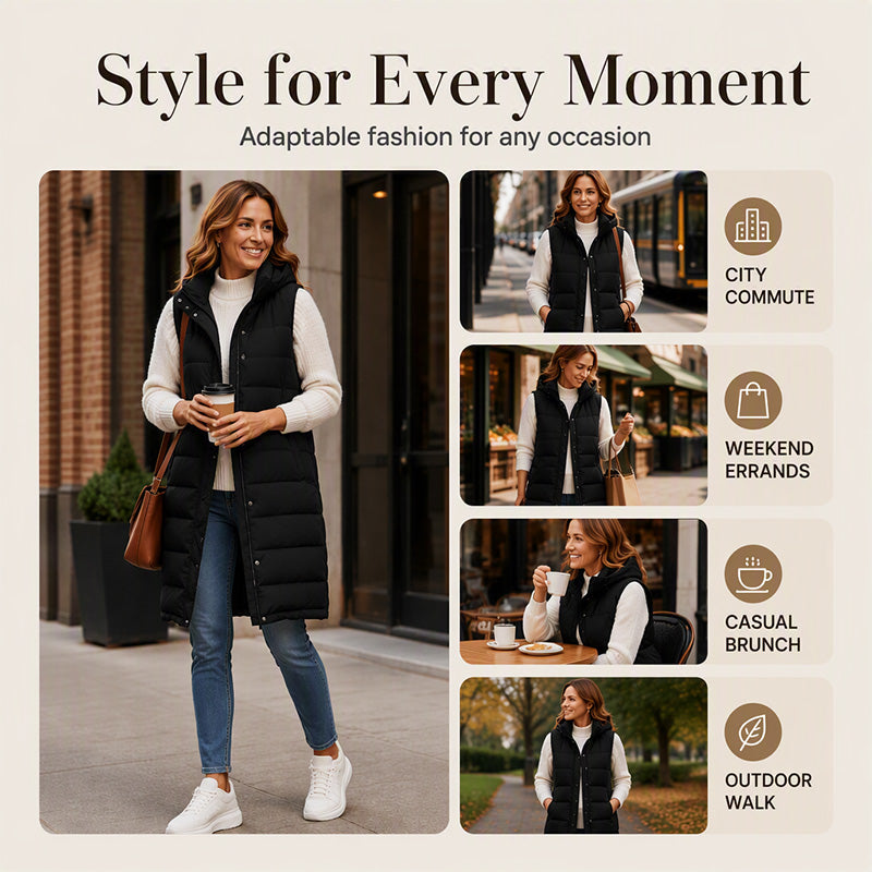 Women's Mid-Length Hooded Padded Vest