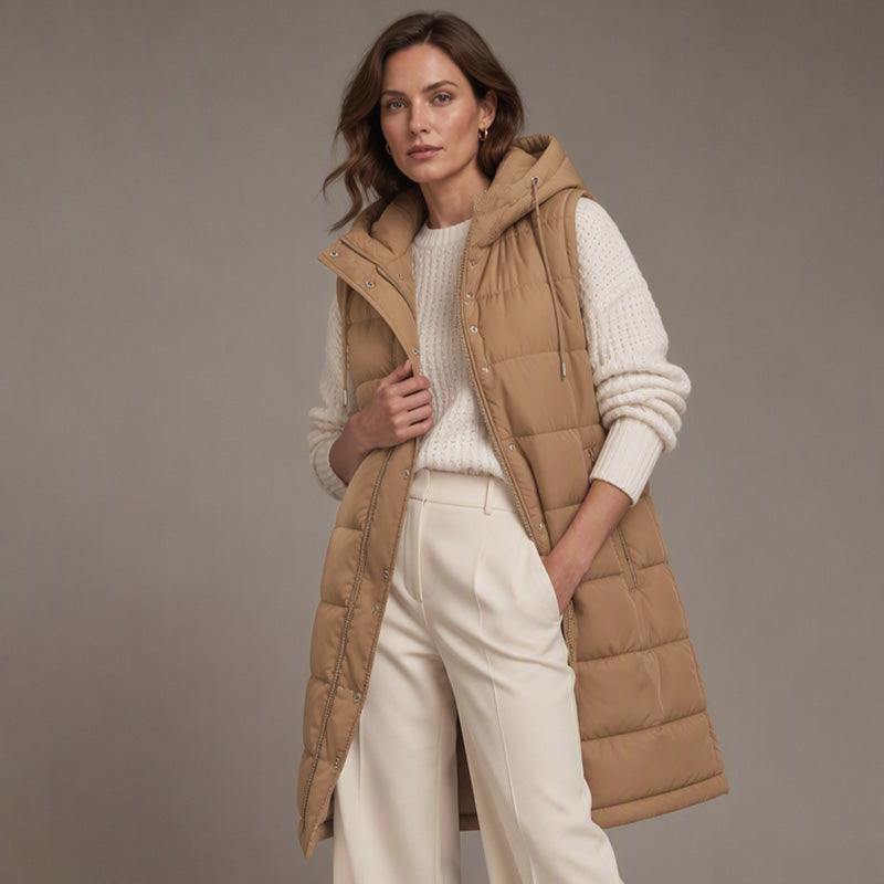Women's Mid-Length Hooded Padded Vest