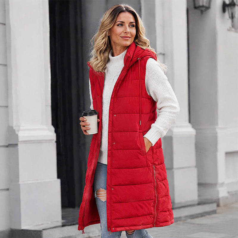 Women's Mid-Length Hooded Padded Vest