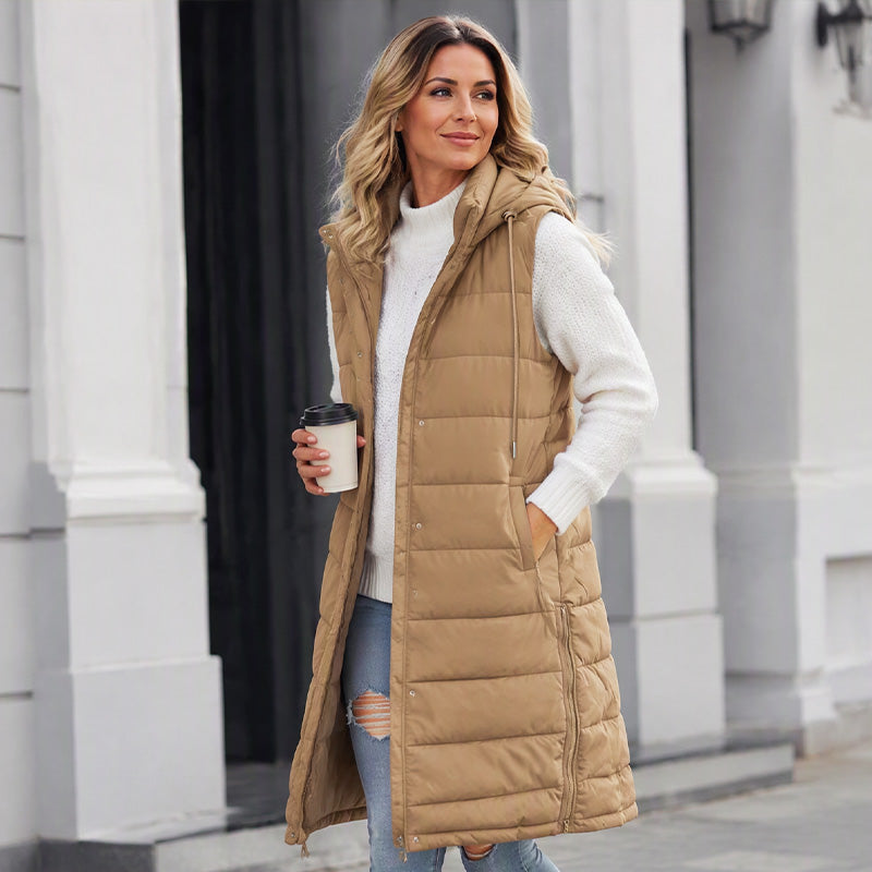 Women's Mid-Length Hooded Padded Vest