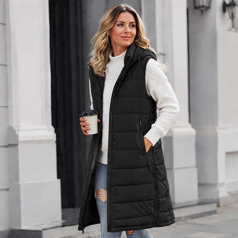 Women's Mid-Length Hooded Padded Vest