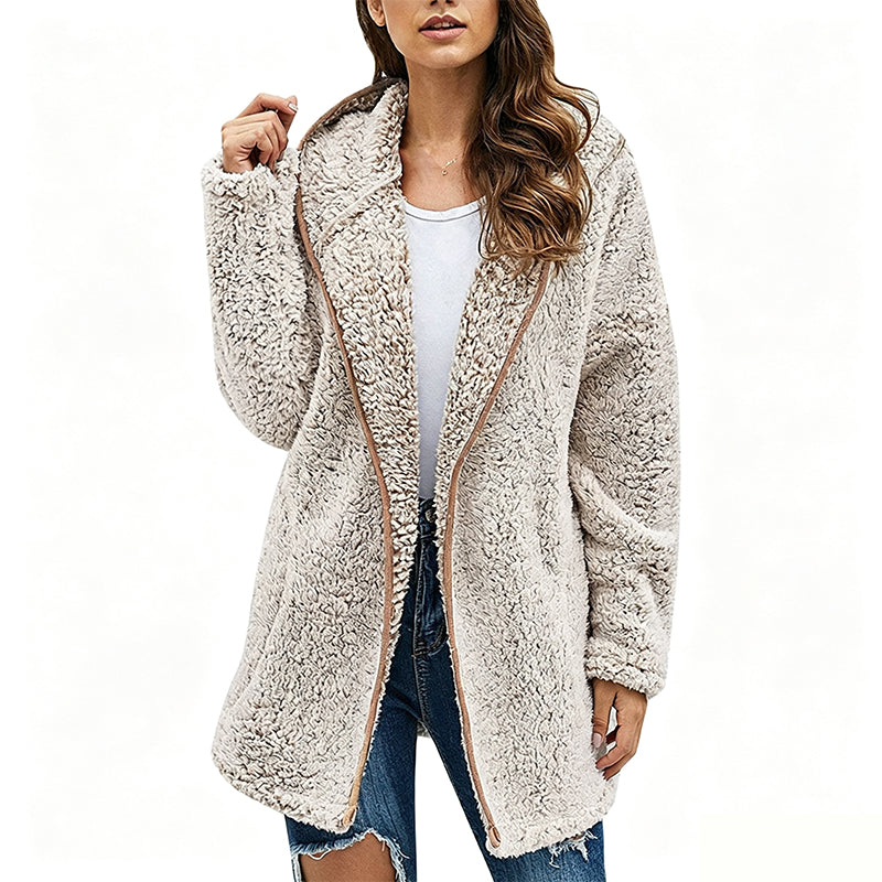 Women's Casual Hooded Plush Cardigan
