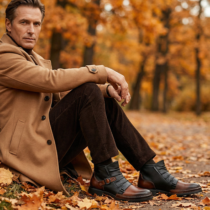 Men's Two-Tone Zipper Ankle Boots