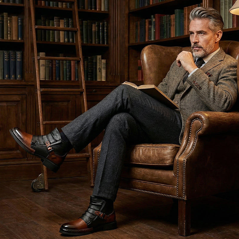 Men's Two-Tone Zipper Ankle Boots