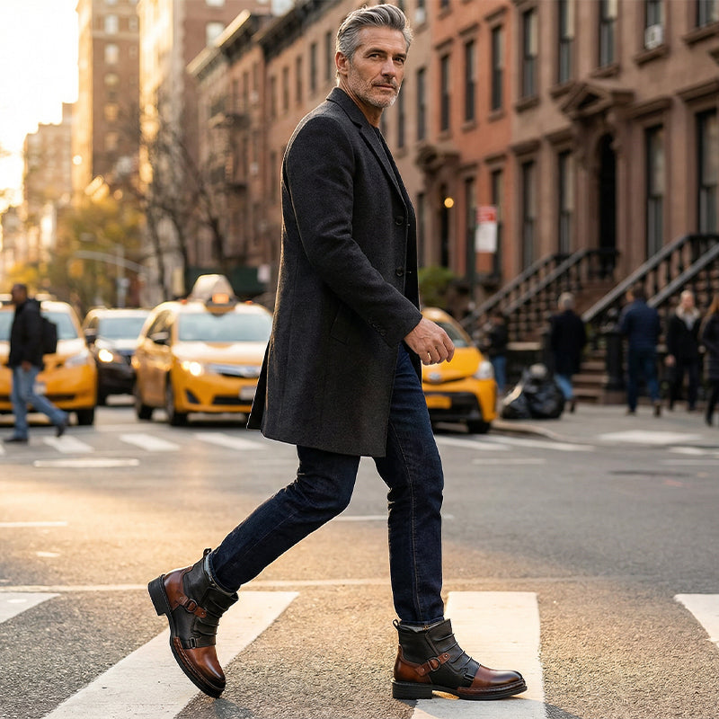Men's Two-Tone Zipper Ankle Boots