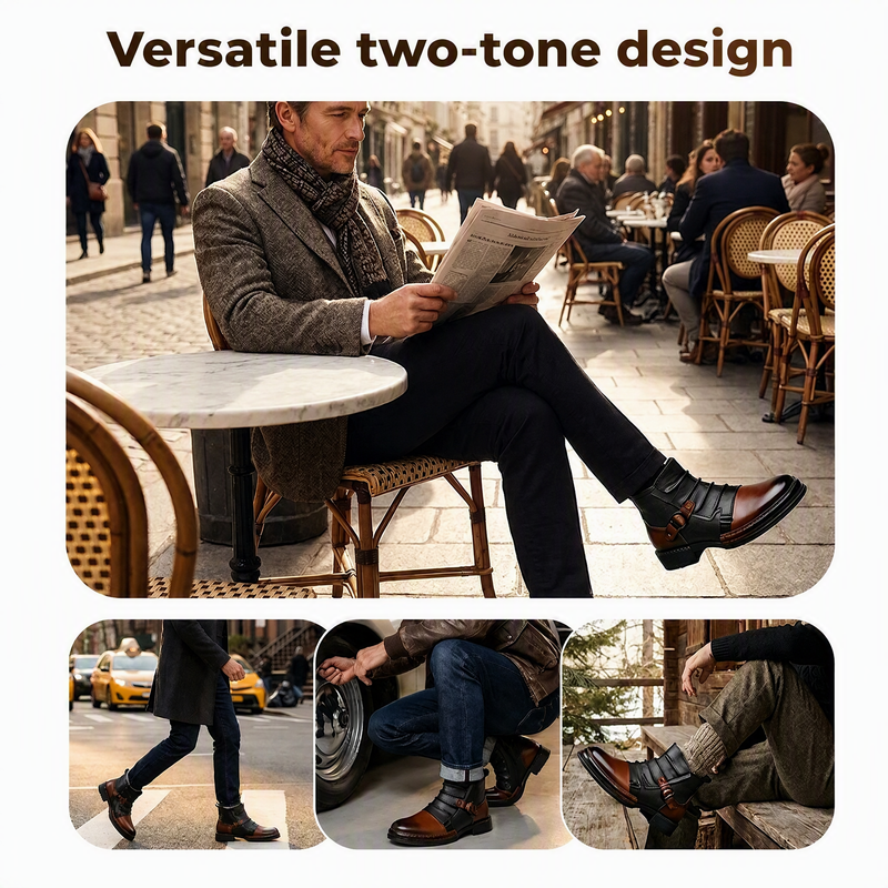 Men's Two-Tone Zipper Ankle Boots