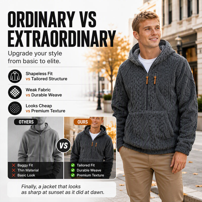 Men's Textured Sherpa Half-Zip Hooded Jacket