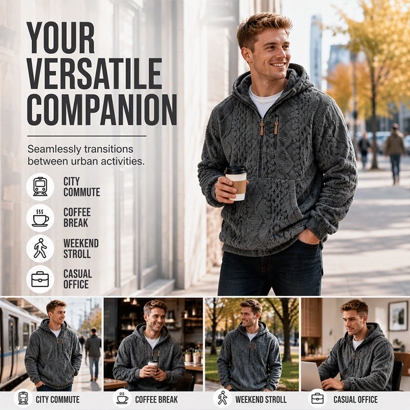 Men's Textured Sherpa Half-Zip Hooded Jacket
