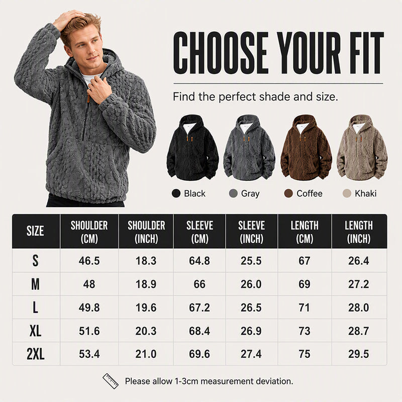Men's Textured Sherpa Half-Zip Hooded Jacket