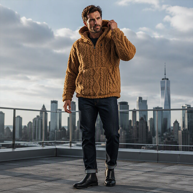 Men's Textured Sherpa Half-Zip Hooded Jacket