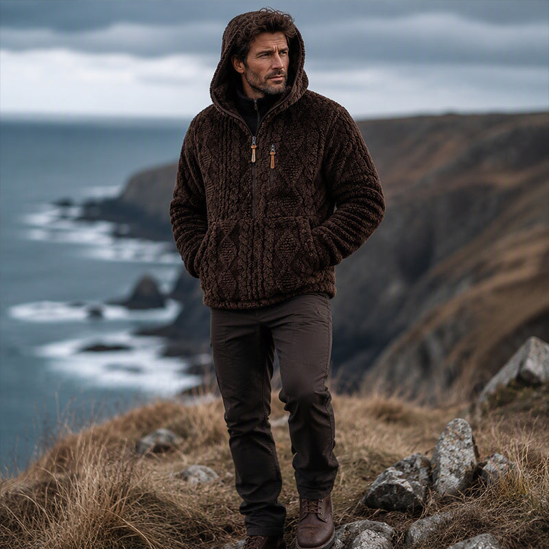 Men's Textured Sherpa Half-Zip Hooded Jacket