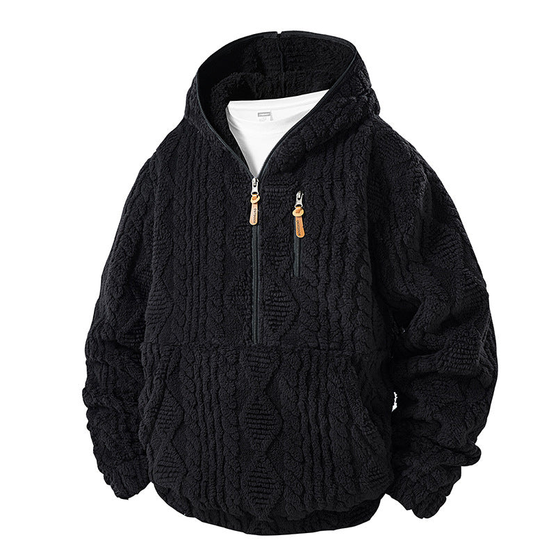 Men's Textured Sherpa Half-Zip Hooded Jacket