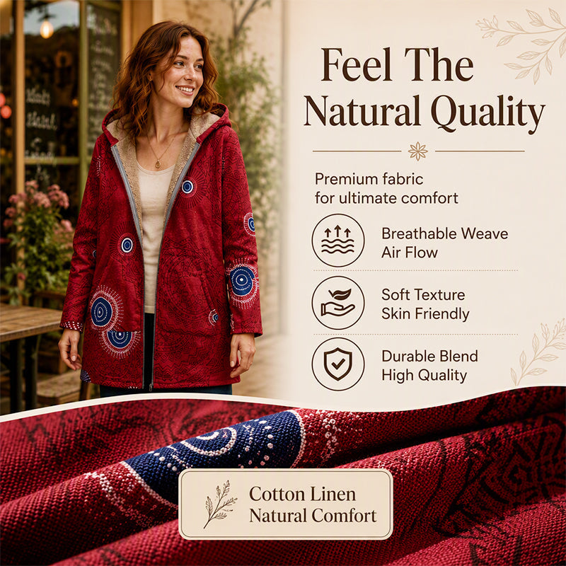 Women's Vintage Leaf Print Hooded Coat