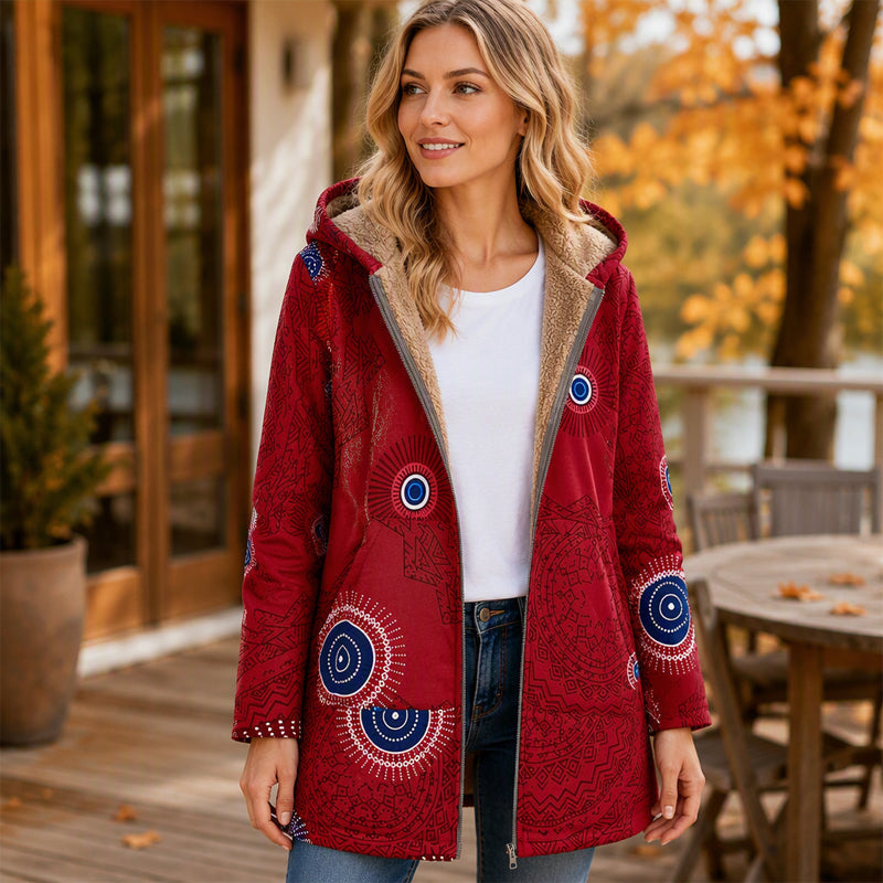 Women's Vintage Leaf Print Hooded Coat