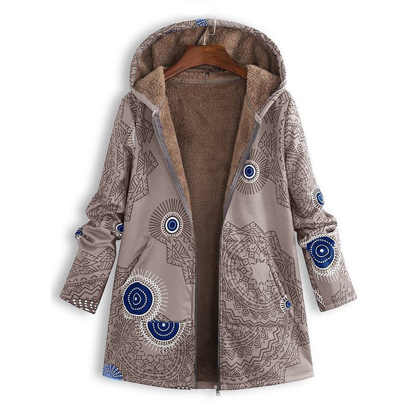 Women's Vintage Leaf Print Hooded Coat