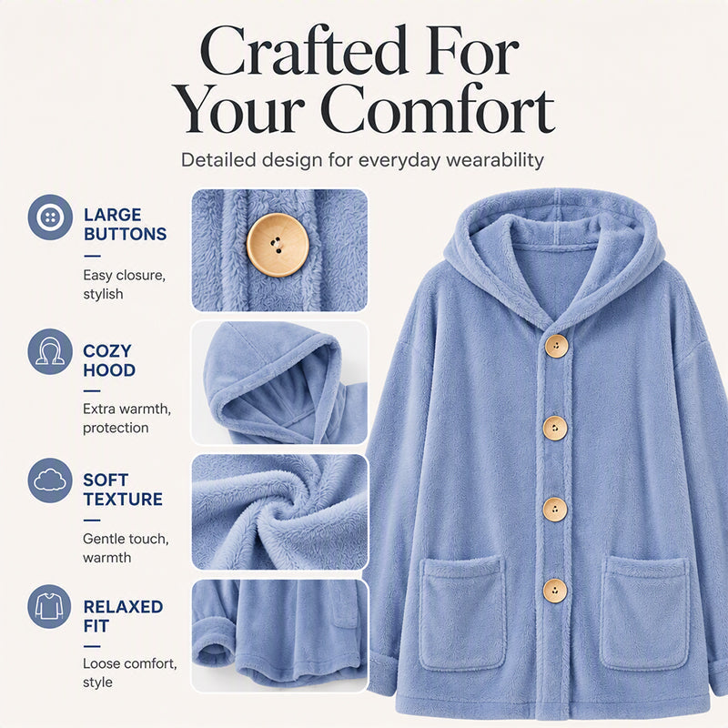 Women's Loose Button-Down Hooded Velvet Jacket