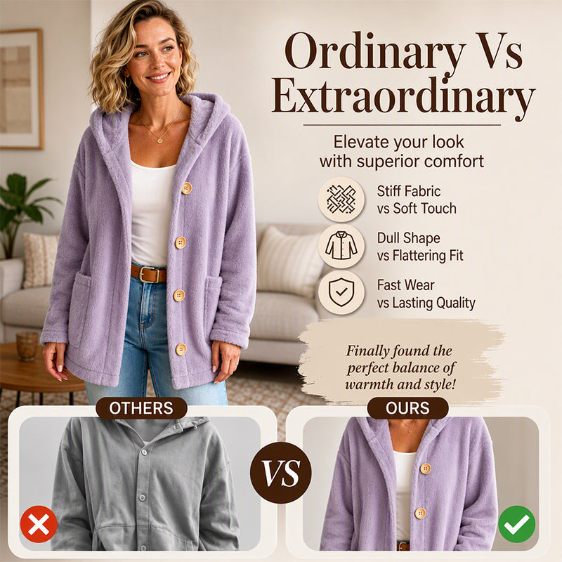 Women's Loose Button-Down Hooded Velvet Jacket