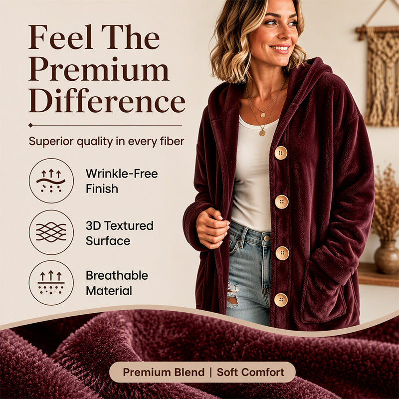 Women's Loose Button-Down Hooded Velvet Jacket