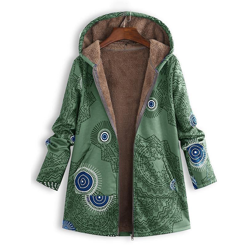 Women's Vintage Leaf Print Hooded Coat