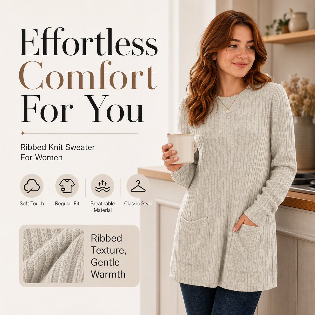 Women's Cozy Mid-Length Ribbed Knit Top