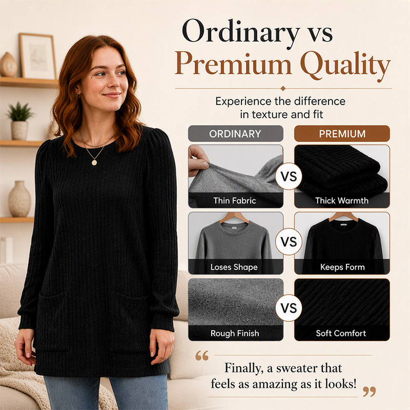 Women's Cozy Mid-Length Ribbed Knit Top