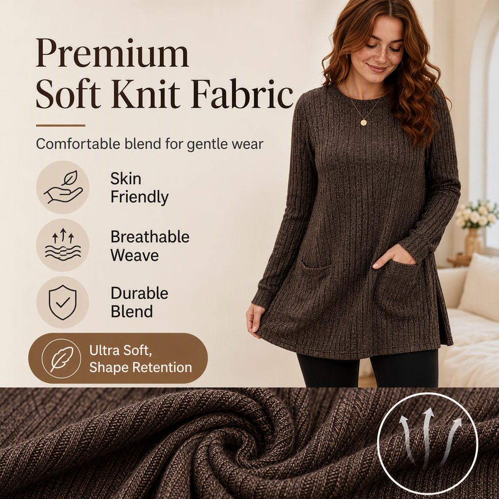 Women's Cozy Mid-Length Ribbed Knit Top