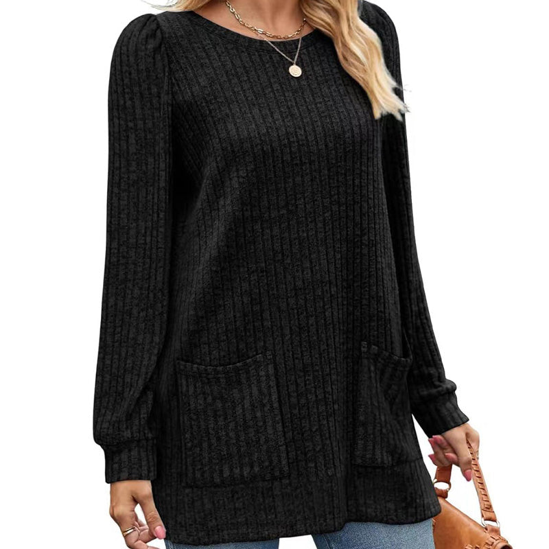 Women's Cozy Mid-Length Ribbed Knit Top