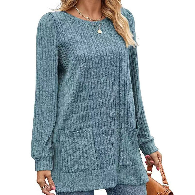 Women's Cozy Mid-Length Ribbed Knit Top