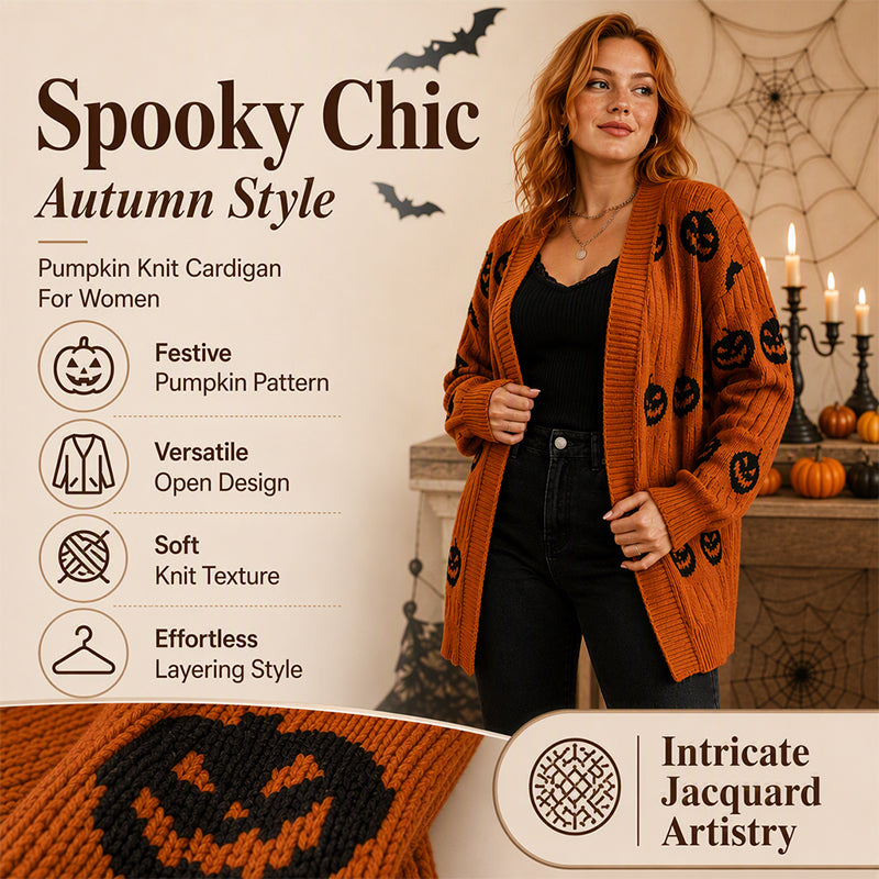 Women's Halloween Pumpkin Knit Cardigan