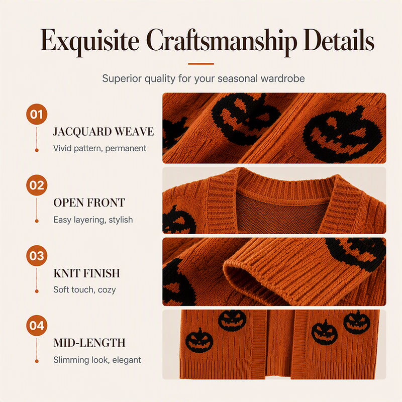 Women's Halloween Pumpkin Knit Cardigan